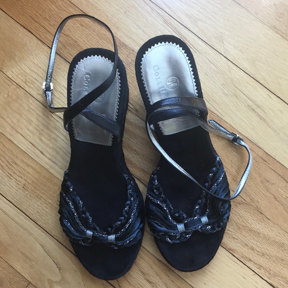 Cole Haan Black/Silver Wedge Espadrilles, 9